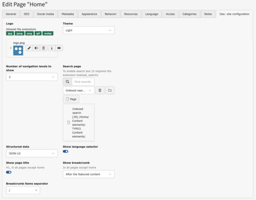 Das site configuration
