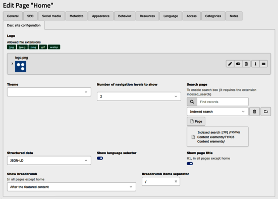 Das site configuration