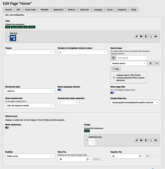 Das site configuration